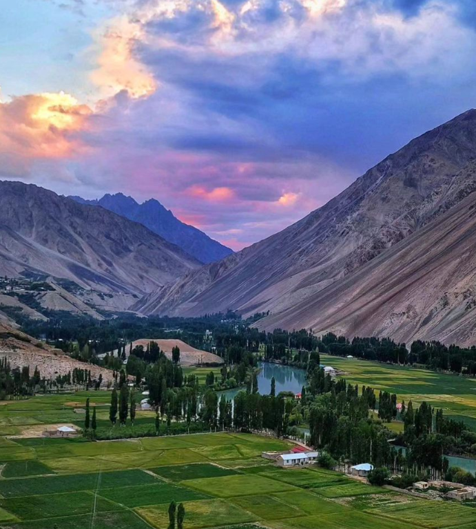 sunset view with beautiful mountains